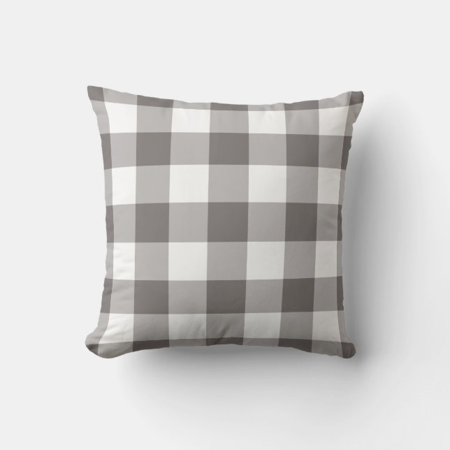 Grey and White Gingham Pattern Chequered Outdoor Pillow (Front)