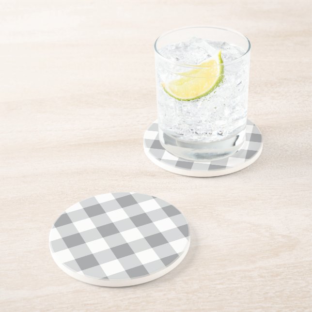 Grey And White Gingham Pattern Coaster (Side)