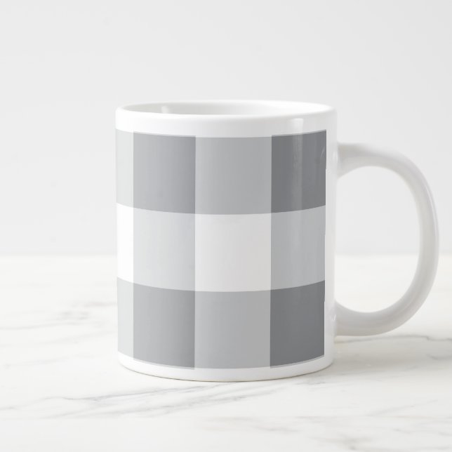 Grey And White Gingham Pattern Large Coffee Mug (Right)