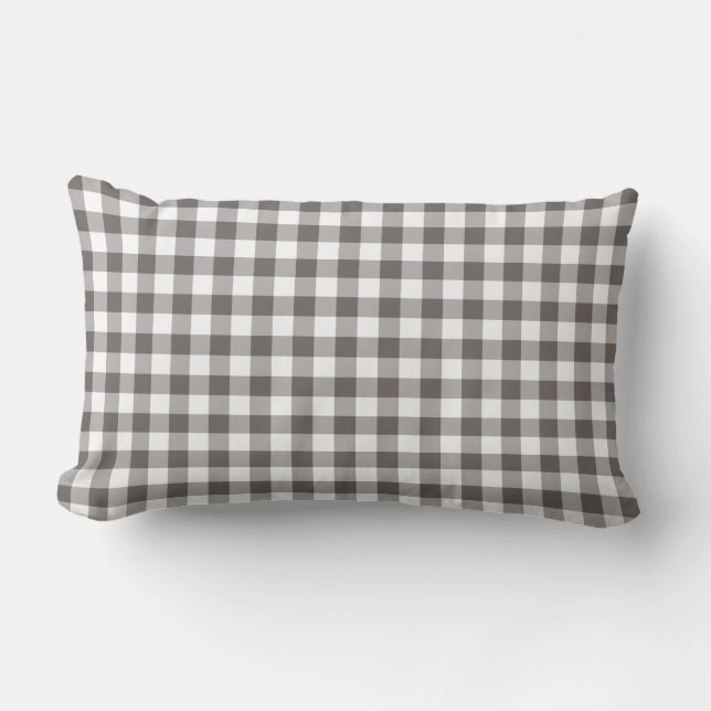 Grey and White Gingham Pattern Lumbar Pillow (Front)