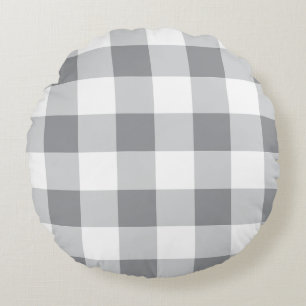 Grey And White Gingham Pattern Round Pillow