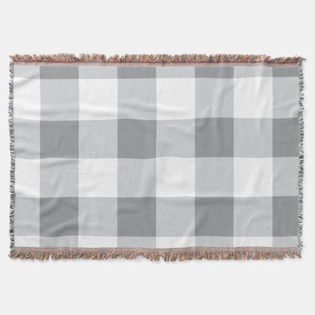 Grey And White Gingham Pattern Throw Blanket (Front)
