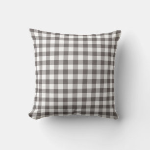 Grey and White Gingham Pattern Throw Pillow