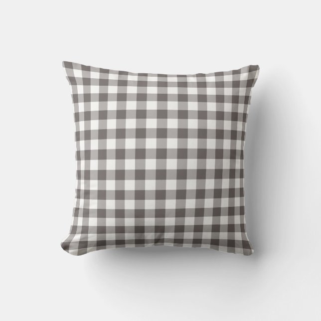 Grey and White Gingham Pattern Throw Pillow (Front)