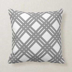 Grey and White Gingham Throw Pillow
