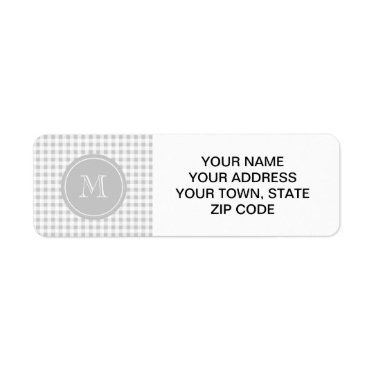 Grey and White Gingham, Your Monogram Return Address Label
