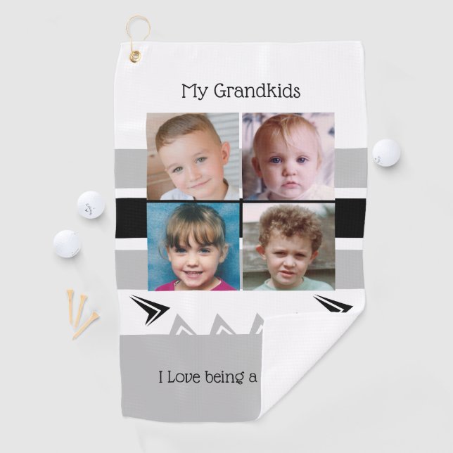 Grey and white Grandad photos of grandkids Golf Towel (InSitu)