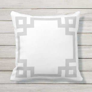 Grey and White Greek Key Border Throw Pillow