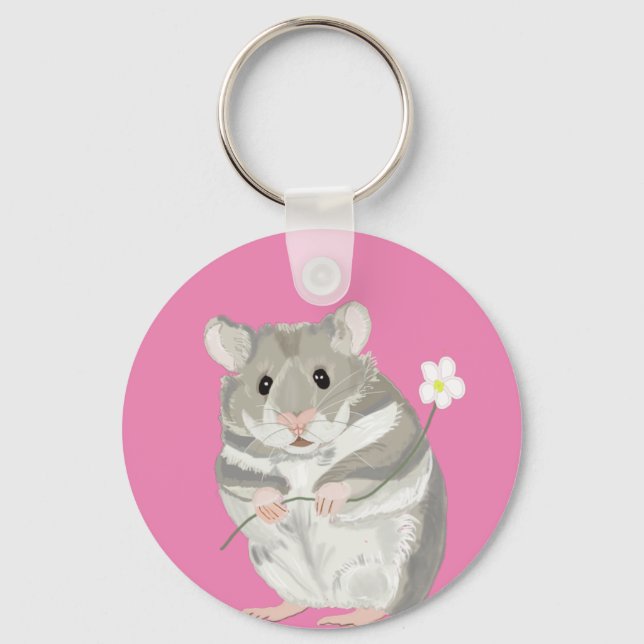 Grey and White Hamster  Keychain (Front)