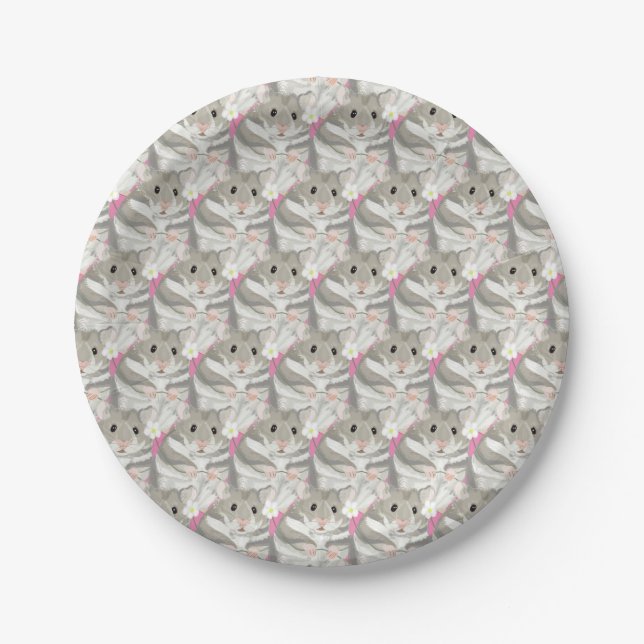 Grey and white Hamster Pattern Paper Plate (Front)