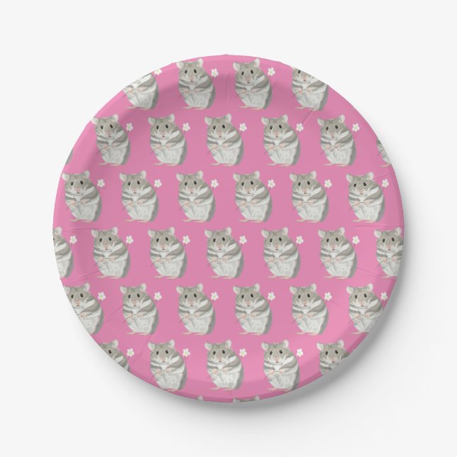 Grey and white Hamster Pattern Paper Plate (Front)