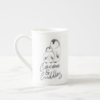 Grey and White Hand Drawn Penguin Cuddles Winter Bone China Mug
