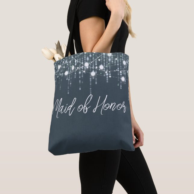 Grey and White Hanging Lights Bride Tote Bag (Close Up)