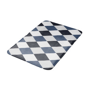 Grey and White Harlequin Diamond Pattern Bath Mat