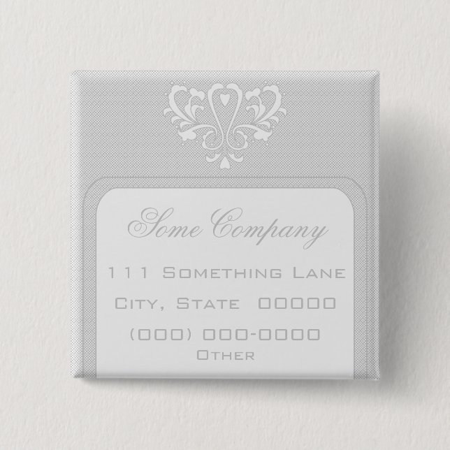 Grey And White Heart Damask 2 Inch Square Button (Front)