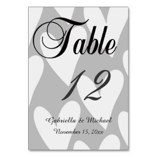 Grey and White Hearts Table Number