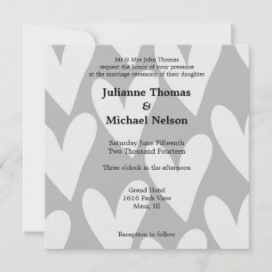 Grey and White Hearts Wedding Invitation