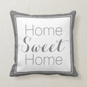 Grey and White Home Sweet Home Reversible Throw Pillow