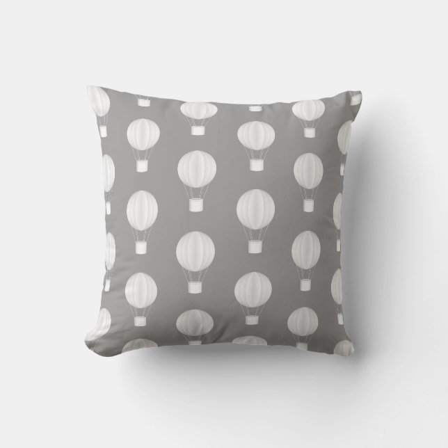 Grey and White Hot Air Balloon Pattern Throw Pillow (Front)