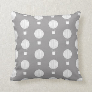 Grey and White Hot Air Balloon Pattern Throw Pillow