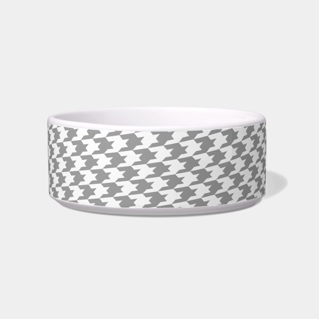 Grey and White Houndstooth Monogram Small Dog Bowl (Right)
