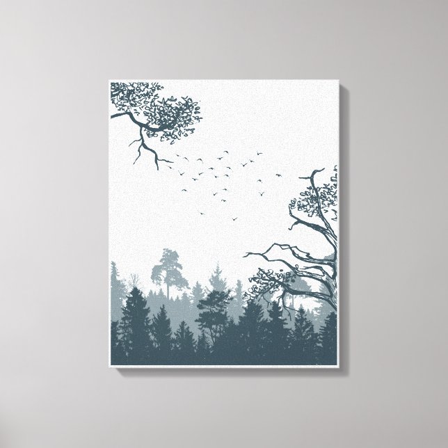 Grey And White Illustration Forest Canvas  Print (Front)