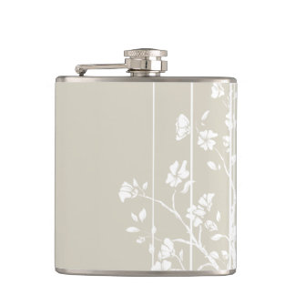 Grey and White Japanese Floral Hip Flask