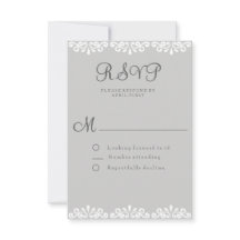 Grey and White Lace Elegant and Romantic RSVP Card