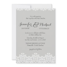 Grey and White Lace Elegant Wedding Invitation