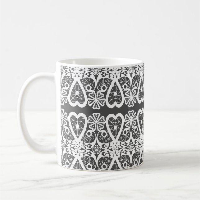 Grey and white lace pattern coffee mug (Left)