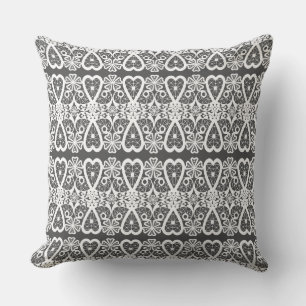 Grey and white lace pattern throw pillow