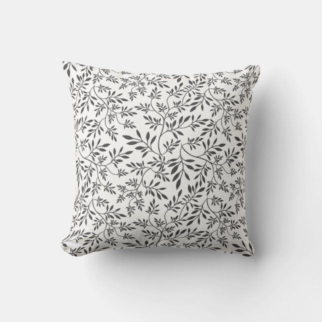 Grey and white leaves pattern throw pillow (Front)