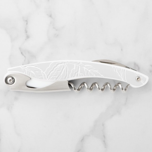 Grey and White Leaves Wine Opener (Front)