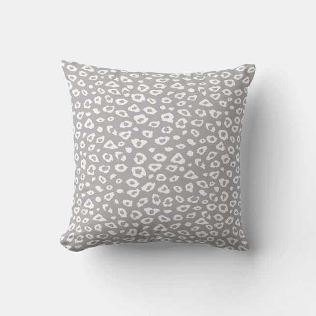 Grey and White Leopard Print Throw Pillow (Front)