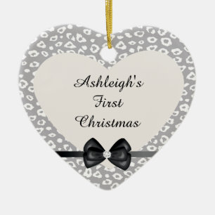 Grey and White Leopard Print with Bow Ceramic Ornament