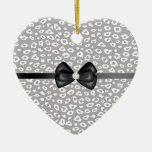Grey and White Leopard Print with Bow Ceramic Ornament