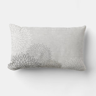 Grey and White Linen Flowers Outdoor Pillow