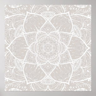 Grey and White Mandala - Loergann in Lynx Poster