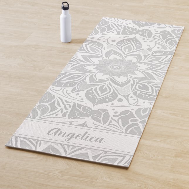 Grey and White Mandala Yoga Mat with Your Own Name (In Situ)