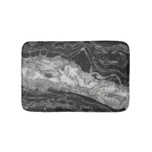 Grey and white marble and silver abstract bath mat