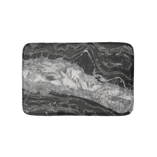 Grey and white marble and silver abstract bath mat (Front)