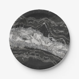 Grey and white marble and silver abstract paper plate
