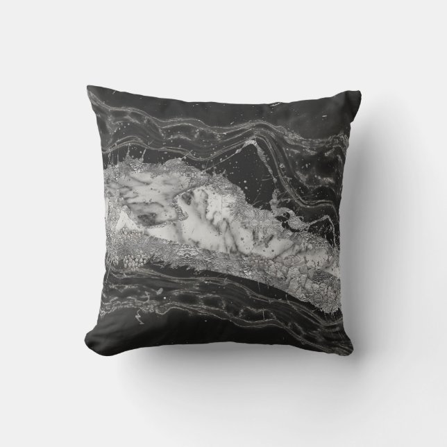 Grey and white marble and silver abstract throw pillow (Front)