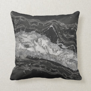 Grey and white marble and silver abstract throw pillow