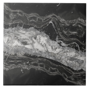 Grey and white marble and silver abstract tile