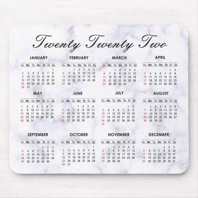 Grey and White Marble | Custom 2022 Calendar Mouse Pad (Front)