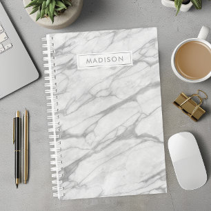 Grey and White Marble Personalized Name Custom Planner
