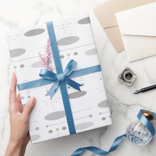 Grey and White MCM Mid+Century Abstract Modern   Wrapping Paper