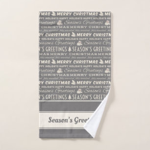 Grey and White Merry Christmas Retro Typography Bath Towel Set