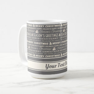 Grey and White Merry Christmas Retro Typography Coffee Mug